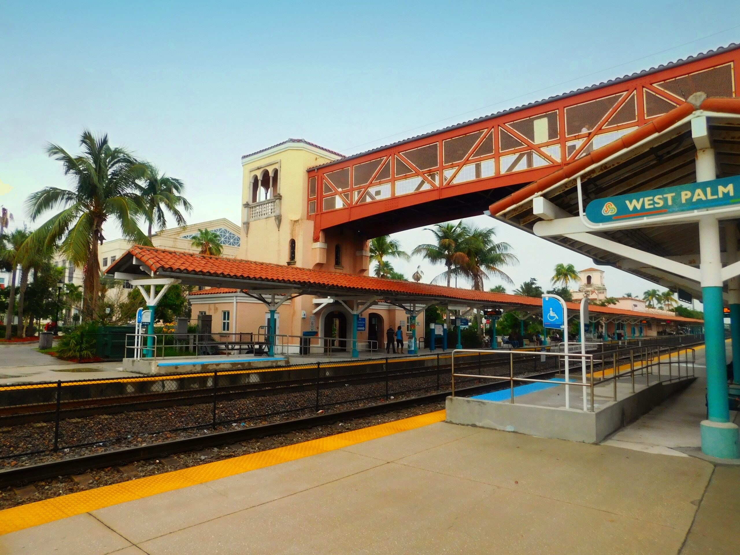 West Palm Beach Amtrak and Tri-Rail station platform on a bright sunny day