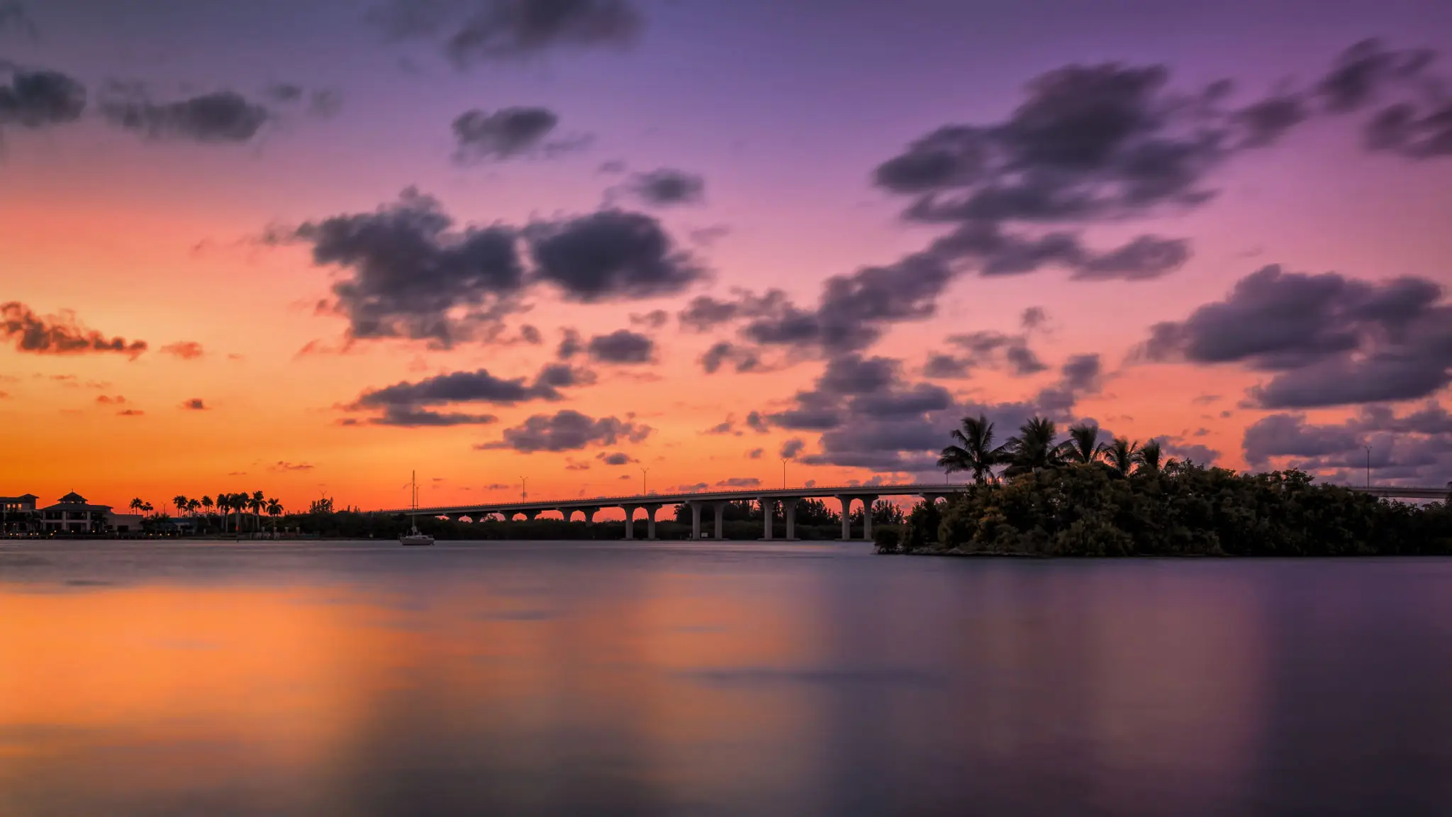 Sunset over the Indian River Lagoon and bridge near Vero Beach